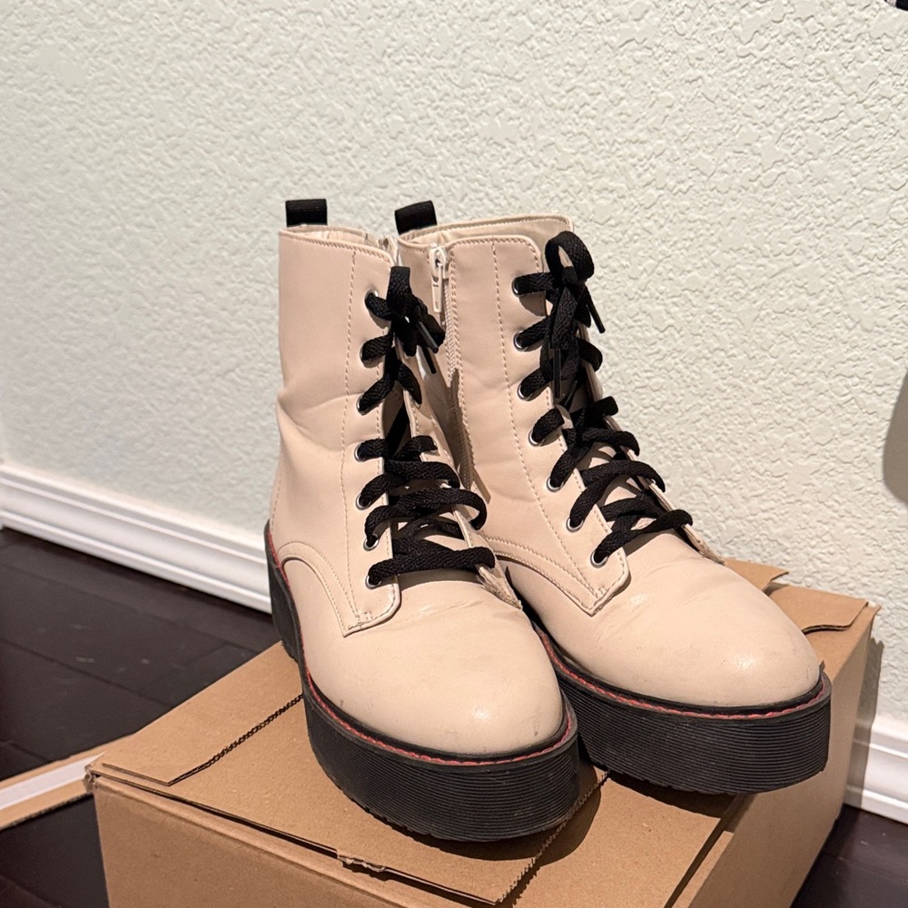 Steve Madden Cool Planet Bone white combat boots